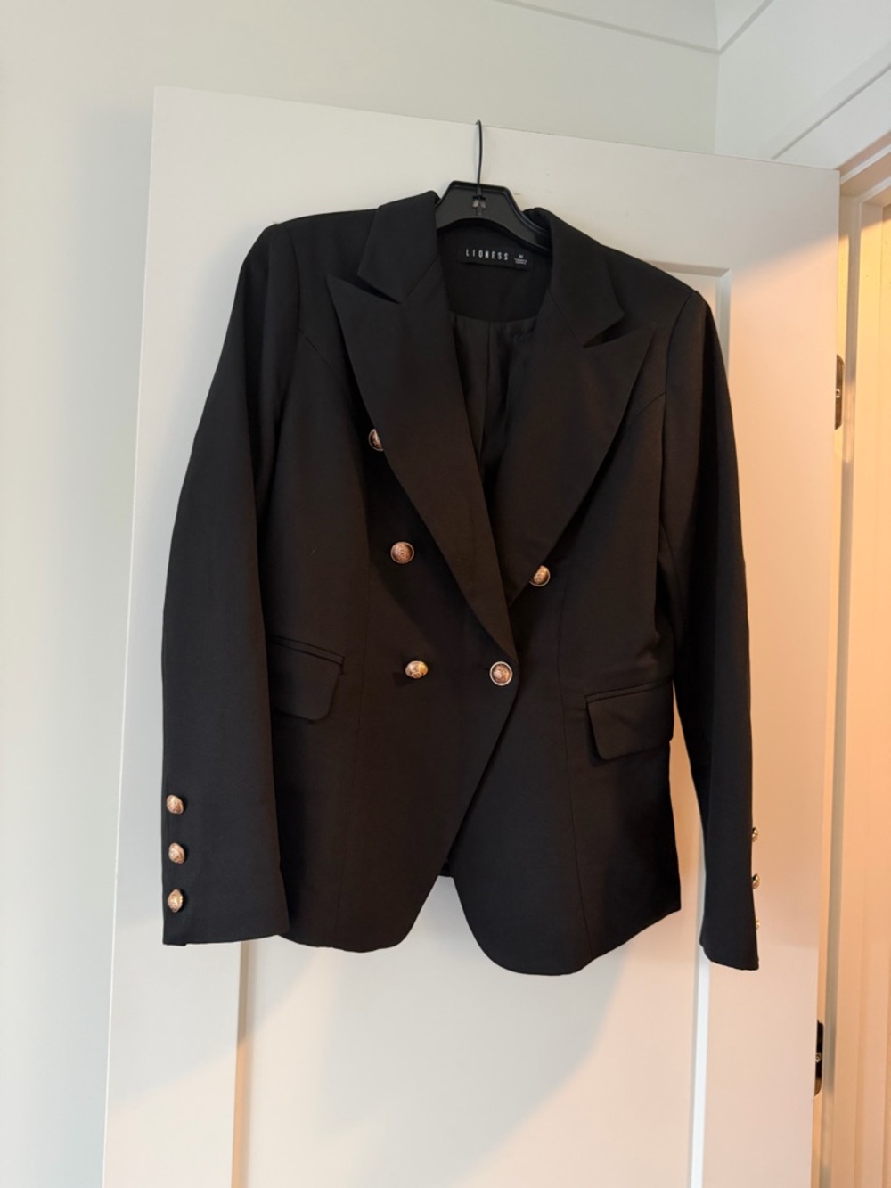 Lioness Black Double-Breasted Blazer with Gold Buttons